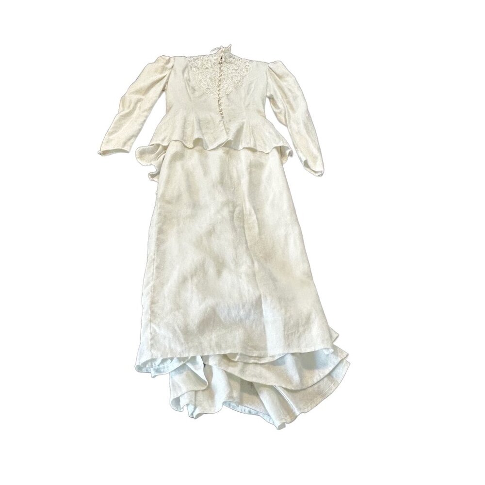 VTG 80s Jessica McClintock Edwardian Ivory Linen Skirt Set - Picture 7 of 16